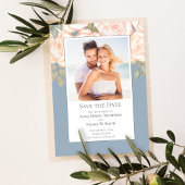 Dusty Blue Floral Wedding Save the Date Foto Kaart