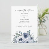Dusty Blue Floral Wedding Save the Date Kaart (Staand voorkant)