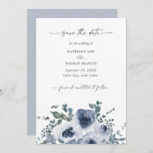 Dusty Blue Floral Wedding Save the Date Kaart (Voorkant / Achterkant)