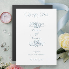 Dusty Blue Floral Wedding Save the Date Magnetische Uitnodiging