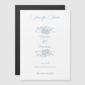Dusty Blue Floral Wedding Save the Date Magnetische Uitnodiging (Voorkant / Achterkant)