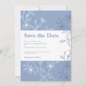 Dusty Blue Floral Wedding Save the Date Photo Card Kaart (Voorkant)