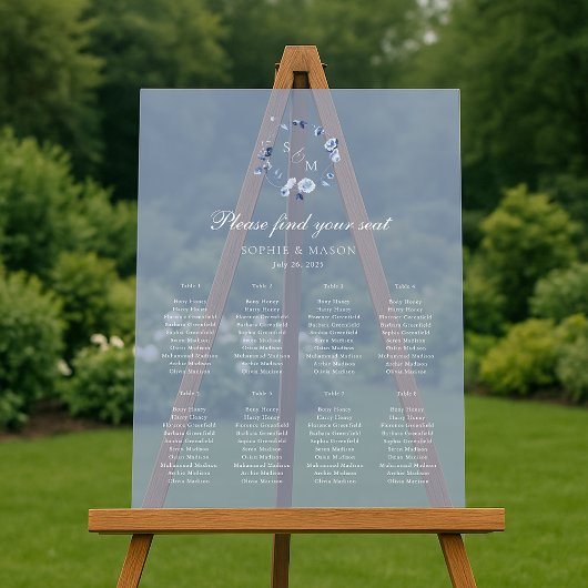 Dusty Blue Floral Wedding Seating Chart Acryl Bord