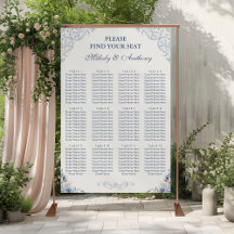 Dusty Blue Floral Wedding Seating Chart