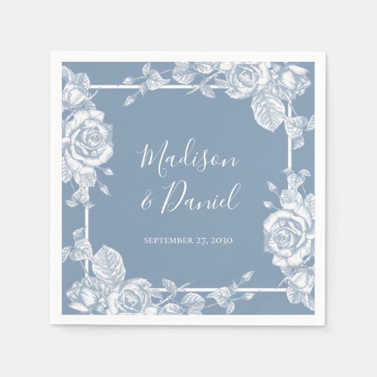 Dusty Blue Floral Wedding Servet (Voorkant)