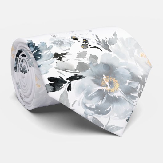 Dusty Blue Floral Wedding Stropdas (Opgerold)