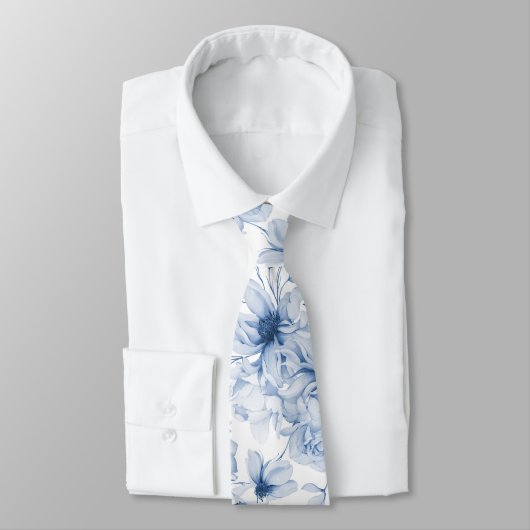 Dusty Blue Floral Wedding Stropdas (Gebonden)