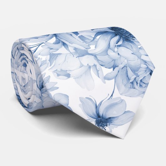 Dusty Blue Floral Wedding Stropdas (Opgerold)