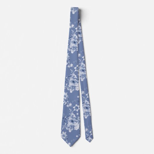 Dusty Blue Floral Wedding Stropdas (Voorkant)