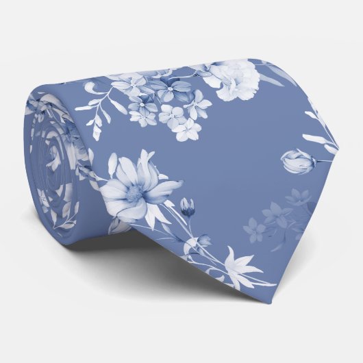 Dusty Blue Floral Wedding Stropdas (Opgerold)