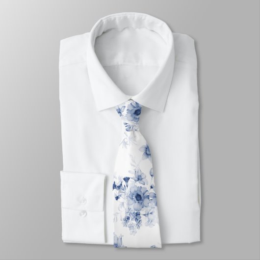 Dusty Blue Floral Wedding Stropdas (Gebonden)