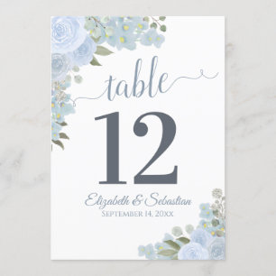 Dusty Blue Floral Wedding Table Number Kaart