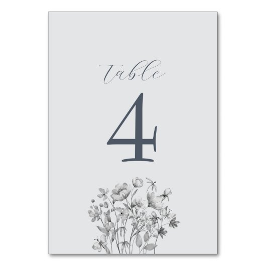 Dusty Blue Floral Wedding Table Number Kaart (Voorkant)