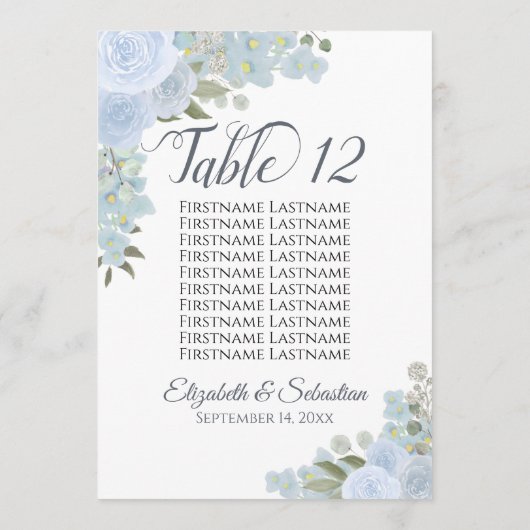 Dusty Blue Floral Wedding Table Number Namen Large (Achterkant)
