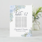 Dusty Blue Floral Wedding Table Number Namen Large (Staand voorkant)