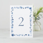 Dusty Blue Floral Wedding Table Numbers 1–29 Kaart (Staand voorkant)