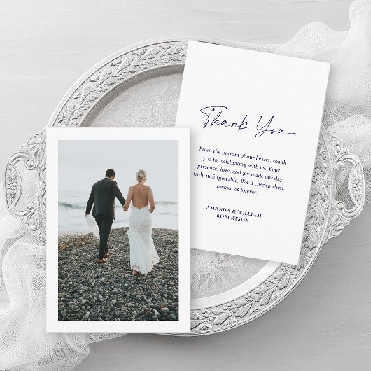 Dusty Blue Floral Wedding Thank You Card  Aankondiging