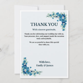 Dusty Blue Floral Wedding Thank You Card Kaart