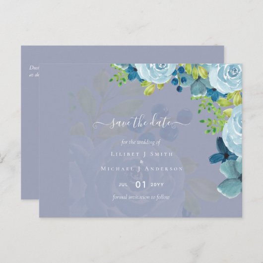 Dusty Blue Floral Wedding Trending Budget Briefkaart (Voorkant / Achterkant)