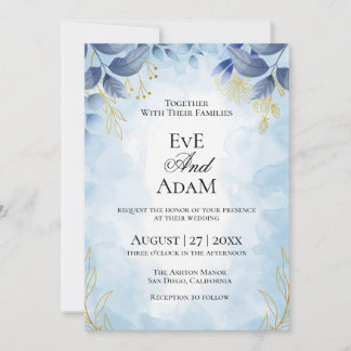 Dusty Blue Floral Wedding Uitnodigen Kaart
