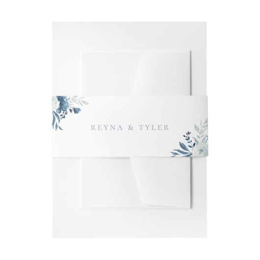 Dusty Blue Floral Wedding Uitnodigingen Wikkel (Voorkant Voorbeeld)