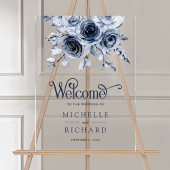 Dusty Blue Floral Wedding Welcome Acryl Bord