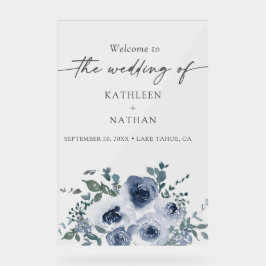Dusty Blue Floral Wedding Welcome  Acryl Bord