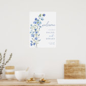 Dusty Blue Floral Wedding Welcome Poster (Keuken)
