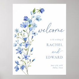 Dusty Blue Floral Wedding Welcome Poster