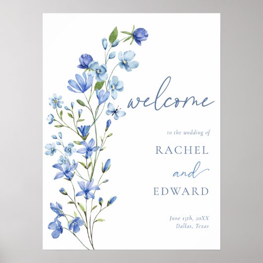 Dusty Blue Floral Wedding Welcome Poster (Voorkant)