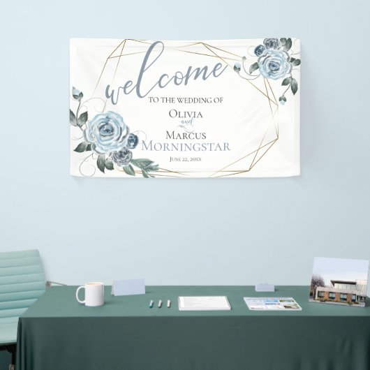 Dusty Blue Floral Wedding Welcome Spandoek (Beurs)