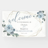Dusty Blue Floral Wedding Welcome Spandoek (Horizontaal)