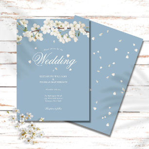 Dusty Blue Floral Wedding White Blossom Kaart