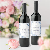Dusty Blue Floral Wedding Wine Label Wijn Etiket