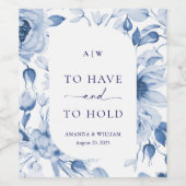 Dusty Blue Floral Wedding Wine Label Wijn Etiket (Enkel label)