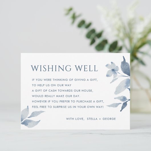 Dusty Blue Floral Wedding Wishing Well Kaart (Staand voorkant)