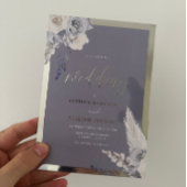 Dusty Blue Floral Wedding Zilver Folie Uitnodiging