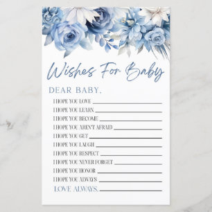 Dusty Blue Floral Wensen voor Baby shower Game