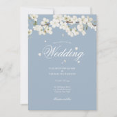 Dusty Blue  Floral White Blossom Wedding Kaart (Voorkant)