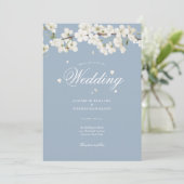 Dusty Blue  Floral White Blossom Wedding Kaart (Staand voorkant)