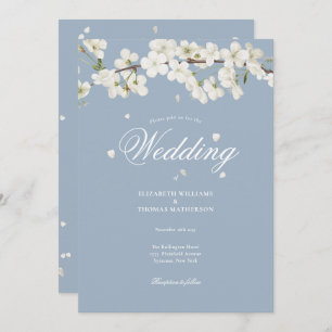 Dusty Blue  Floral White Blossom Wedding Kaart