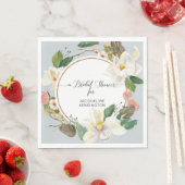 Dusty Blue Floral White Magnolia Waterverf Leaf Servet (Insitu)