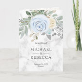 Dusty Blue Floral White Marble QR Code Wedding (Voorkant)