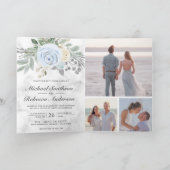 Dusty Blue Floral White Marble QR Code Wedding (Binnen)