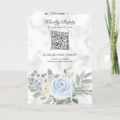 Dusty Blue Floral White Marble QR Code Wedding (Achterkant)
