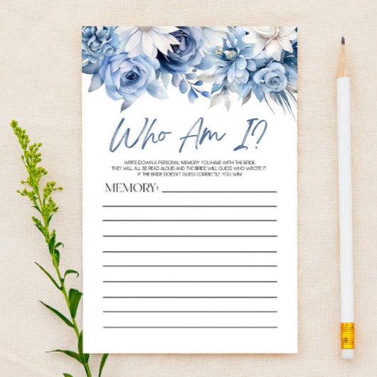 Dusty Blue Floral Wie ben ik Vrijgezellenfeest spe Briefpapier