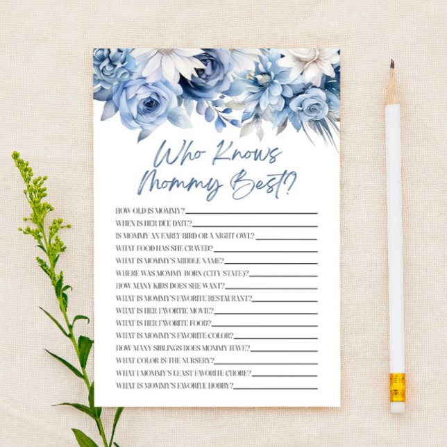 Dusty Blue Floral Wie kent mama Baby shower spel (Creator heeft geüpload)