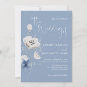 Dusty Blue Floral Wildflower QR Code RSVP Wedding Kaart (Voorkant)