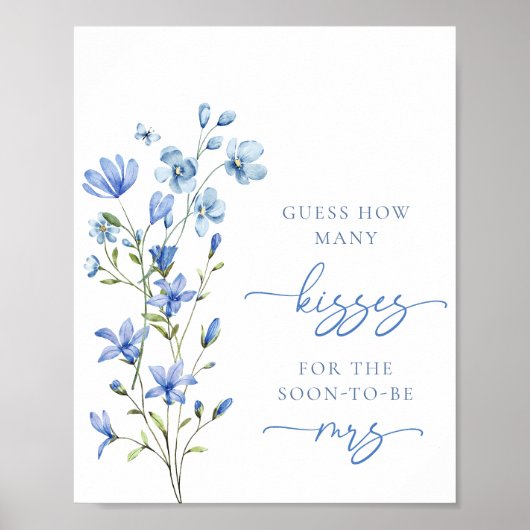 Dusty Blue Floral Wildflower raad eens hoeveel kus Poster (Voorkant)