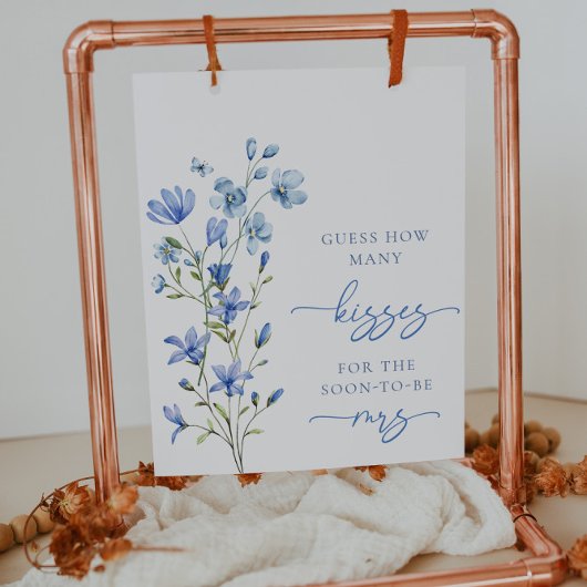 Dusty Blue Floral Wildflower raad eens hoeveel kus Poster